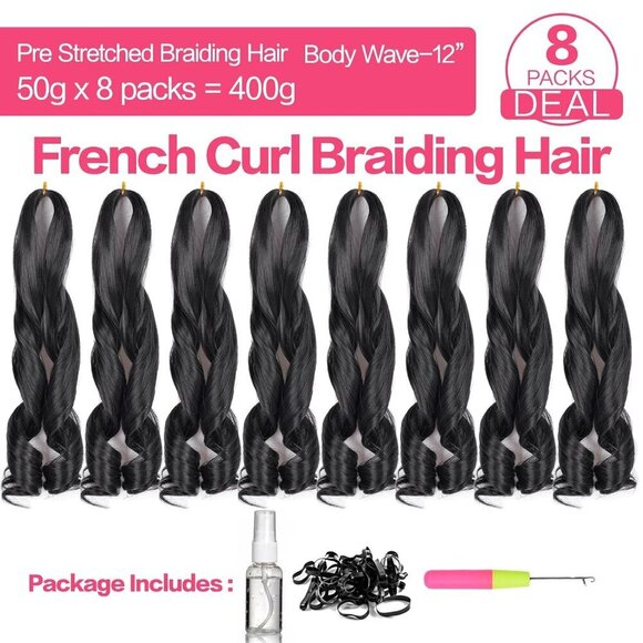French Curl Braiding Hair Synthetic 12 Inch 8 Pack Natural Black Voluminous main image 7